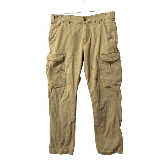 Carhartt Other - Carhartt 103574 253 Relaxed Fit Cargo Work Pants Mens 32x30 Tan Canvas Stained